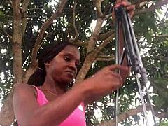 crazybitch enjoys unboxing packages in front of strangers in her sexy outfit