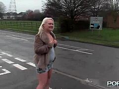 hey check out this british blonde flashing tits and pissing in public outdoors