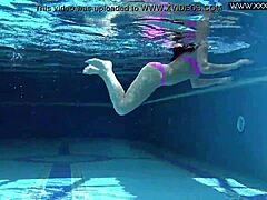 Hot Russian Jessica Lincoln Bathes in Pool with Shaved Body