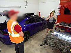 big tits milf bent over for car mechanic's hard cock roadside