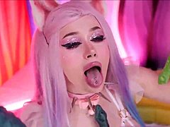 Solo anime girl with big tits uses long tentacles for horny assfucking and sucking.