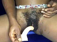 ebony babe from ghana teases with dildo in tight holes