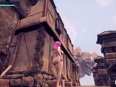 Cute futanari in 3D cartoon game eats emissary's shaved pussy during interracial gangbang with boobs