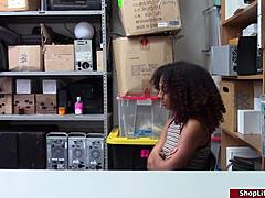 Officer catches brunette thief employee at work. Does he fuck her doggystyle?