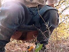 Pee outdoors in risky forest toilet compilation