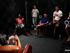 Natural Big-Tit Girl Swallows Cum In Gangbang With Cocksmen