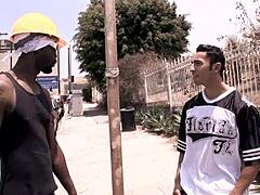 The latin guy bent over for the black stud's monster cock.