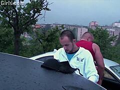 girl sticks her ass out for a public gangbang