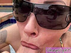 Horny milf shay sights loves sucking big cocks and deepthroating in her hot tub