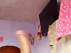 Explosive Rich Cumshot While Sniffing Stepmom's Dirty Panties in Her Room Alone!