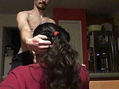 Amateur Arab milf craves slobbering on fat cock topless