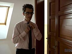 daddy4k, mature stepdad starts morning seducing blond girlfriend of his not-son, caught with shaved pussy