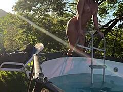 Asian babe rides big black cock outdoors for cum in mouth