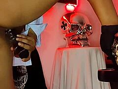 this brunette plays with her tight pussy, penetrating deep with a dildo until she cums