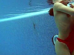 i watch lina mercury in red lingerie underwater, big tits nude
