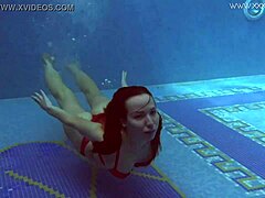 i watch lina mercury in red lingerie underwater, big tits nude