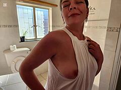 that hot babe had a nipple slip, and it casually led to some close-up shaved pussy action