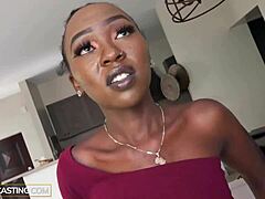 Skinny black model gets tricked into blowjob and fucking at this fake casting interview.