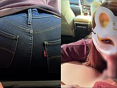 Perverted Married Wife Gives Two Blowjobs In Car While Husband Arrives