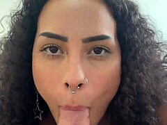 Latina with natural tits and tattoos unleashes passion in POV, featuring sloppy deepthroat, fingering, fucking in cowgirl, and cum on tits