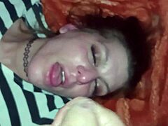 Amateur slut deepthroats to cum in mouth