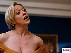 big tits cougar stepmom tongues and licks her shaved teen 18+ stepdaughters pussy in 69