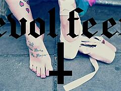 Ballerina In Ballet Shoes Walking Down Street