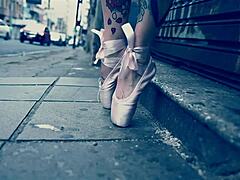 Ballerina In Ballet Shoes Walking Down Street