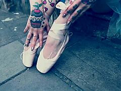 Ballerina In Ballet Shoes Walking Down Street
