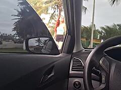 Risky Outdoor Masturbation Hits British Beauty Parked on Beach Sidewalk in Her Car!