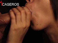 Closeup handjob on monster cock with tongue until cum