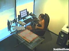 In The Office, A Colleague Gets Caught On Hidden Cam While Masturbating Alone With Glasses And Small Tits