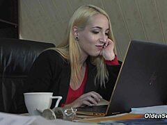 oops, caught masturbatin’ and grandpa fucked me hard in office!