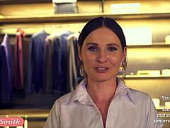 My close friend Jeny Smith teases a guy while trying clothes in the store.