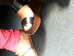 mature feet in candid wedges caught on hidden cam
