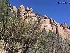 Hey, watch this blonde couple sucking and swallowing cum on a public hiking trail deepthroat style