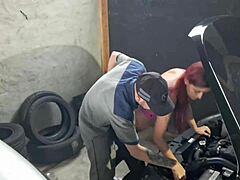 Redhead amateur gets fucked at mechanic