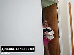Live-in nanny Khloe Kingsley gets skinny teen pussy licked bent over in kitchen sideways by Danny Mountain from FreeUse Fantasy