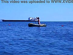 on boat in volga-river water with bikini amateurs
