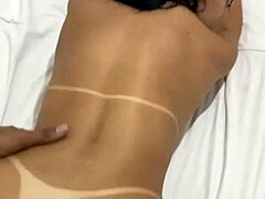 A young nymph suffers intensely on the well-endowed guy's massive cock in this amateur encounter, enduring every thrust with raw passion.