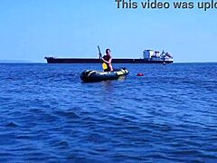 on boat in volga-river water with bikini amateurs