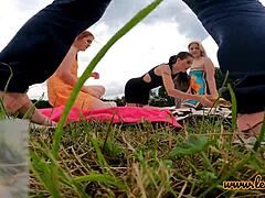 Girls go commando in short dresses outdoors.