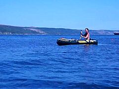 on boat in volga-river water with bikini amateurs