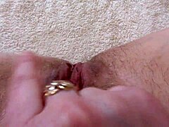 Hairy pussy brunette squirts while getting fucked in the ass and fingering her clit to orgasm.