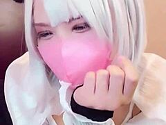 Masked asian beauty crossdresses and masturbates on stream
