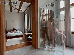 naughty horny blondes having group fuck in the shower