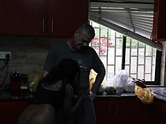 Fucking Passionate Interracial Couple Outdoors Before Moving to Wet Kitchen Sex