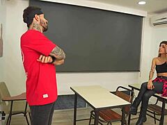 Late home, I meet a new teacher with a huge cock for intense doggystyle pleasure in the classroom