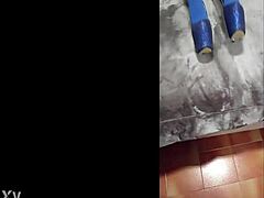 Sexy pantyhose and blue high heels!