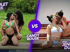 In the shower, a beautiful Latina model with big natural tits and tattoos poses naked in slow motion